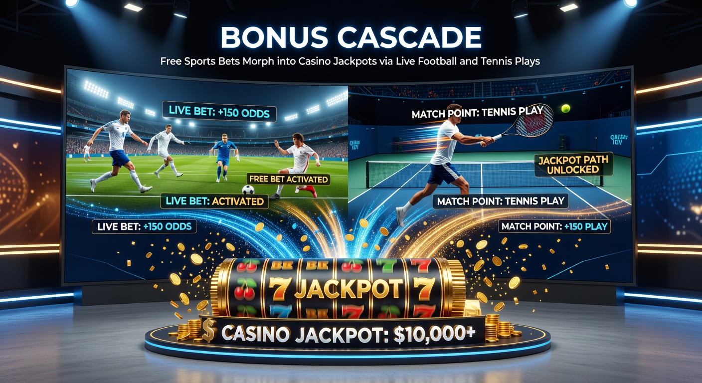 Beispiel einer Bonus-Kaskade in Aktion: Von Fußball-Livewette zu Tennis und Casino-Jackpot, visualisiert als stufenweiser Aufstieg